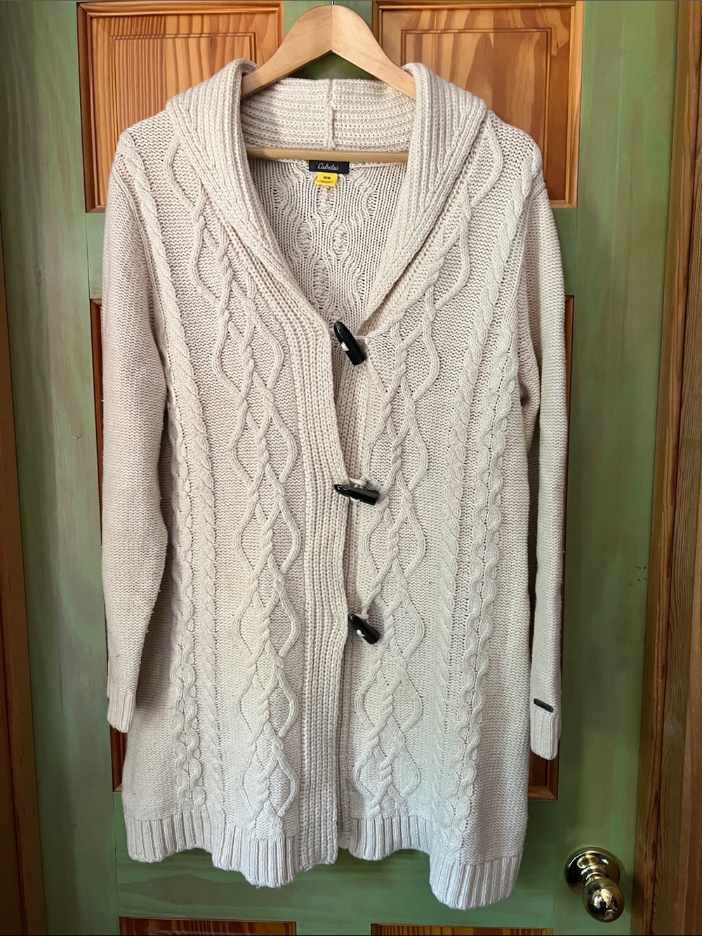 Cabela's Cream Cable-Knit Shawl Collar Toggle Cardigan
